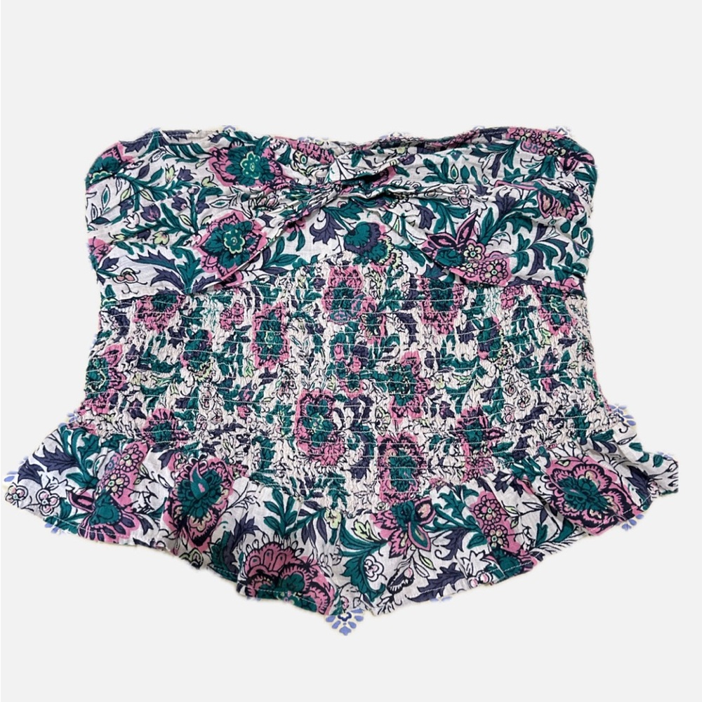 Free People Floral Smocked Blouse - Pink, Green, White